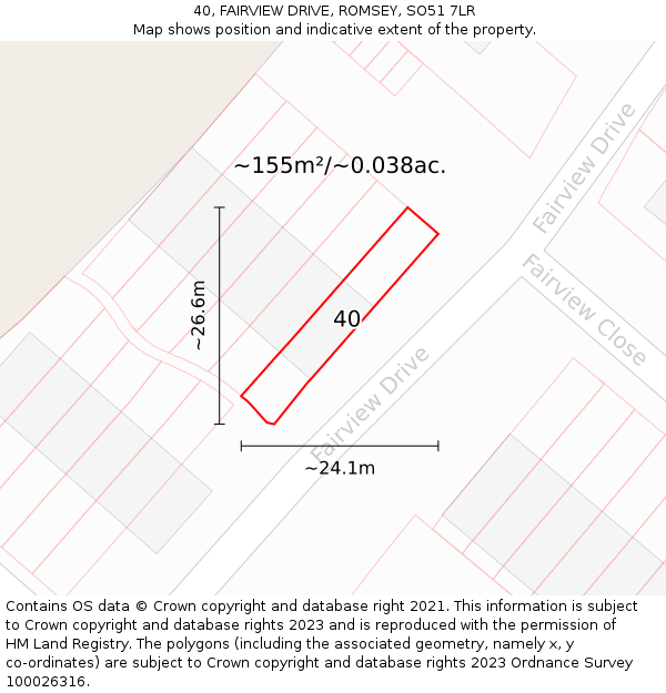 40, FAIRVIEW DRIVE, ROMSEY, SO51 7LR: Plot and title map