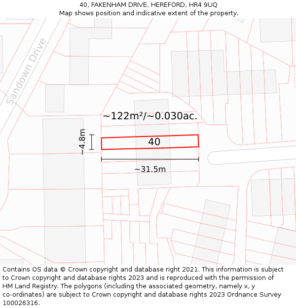 40, FAKENHAM DRIVE, HEREFORD, HR4 9UQ: Plot and title map