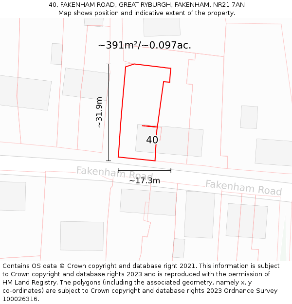 40, FAKENHAM ROAD, GREAT RYBURGH, FAKENHAM, NR21 7AN: Plot and title map
