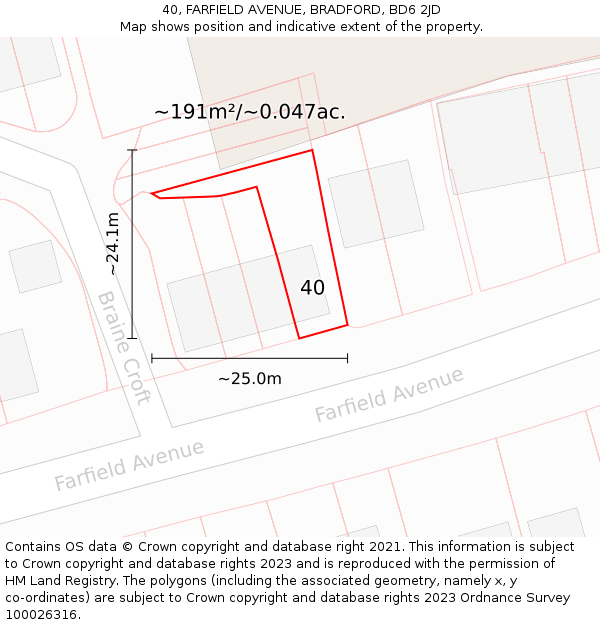 40, FARFIELD AVENUE, BRADFORD, BD6 2JD: Plot and title map