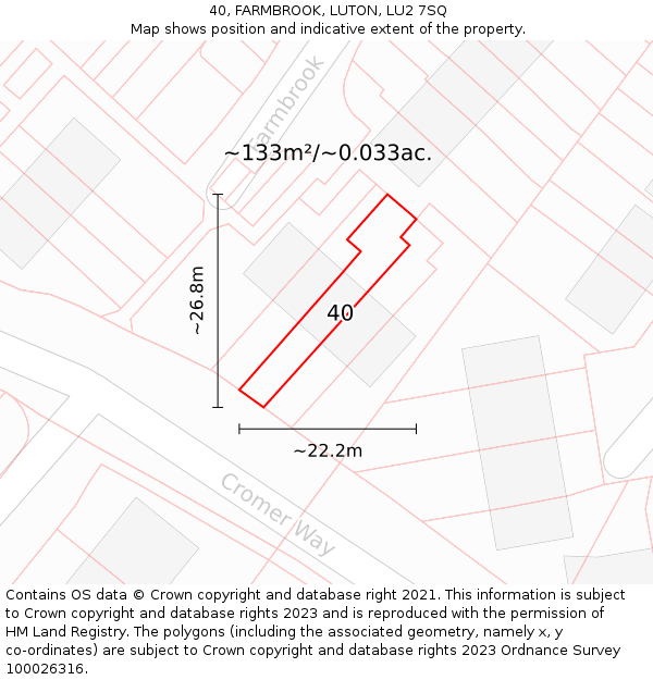 40, FARMBROOK, LUTON, LU2 7SQ: Plot and title map