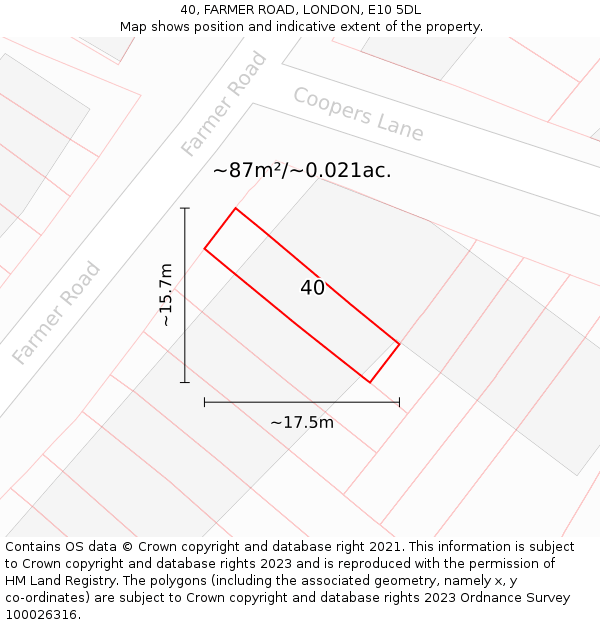40, FARMER ROAD, LONDON, E10 5DL: Plot and title map