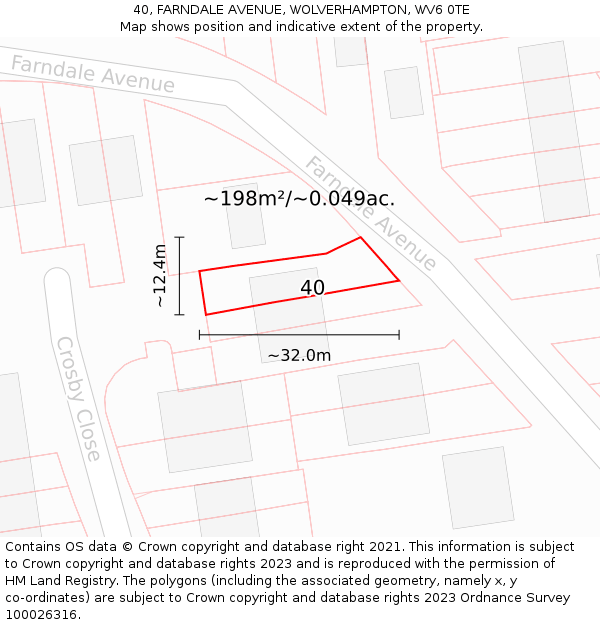40, FARNDALE AVENUE, WOLVERHAMPTON, WV6 0TE: Plot and title map