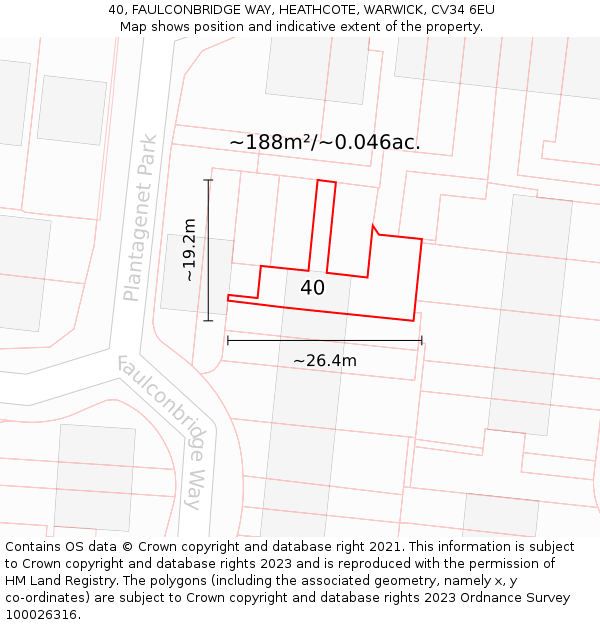 40, FAULCONBRIDGE WAY, HEATHCOTE, WARWICK, CV34 6EU: Plot and title map