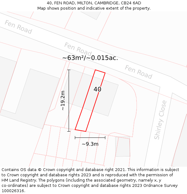 40, FEN ROAD, MILTON, CAMBRIDGE, CB24 6AD: Plot and title map