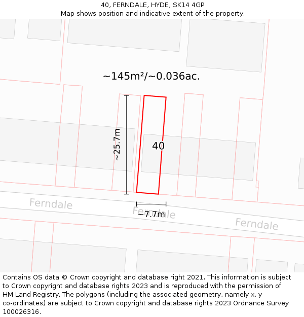 40, FERNDALE, HYDE, SK14 4GP: Plot and title map