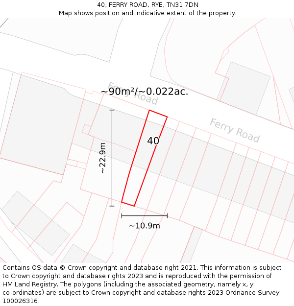 40, FERRY ROAD, RYE, TN31 7DN: Plot and title map