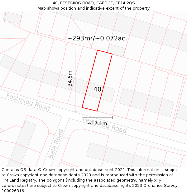 40, FESTINIOG ROAD, CARDIFF, CF14 2QS: Plot and title map
