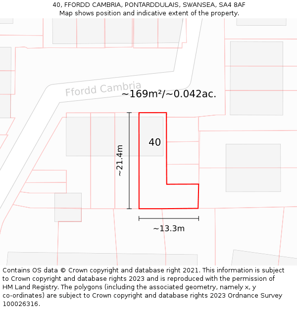 40, FFORDD CAMBRIA, PONTARDDULAIS, SWANSEA, SA4 8AF: Plot and title map