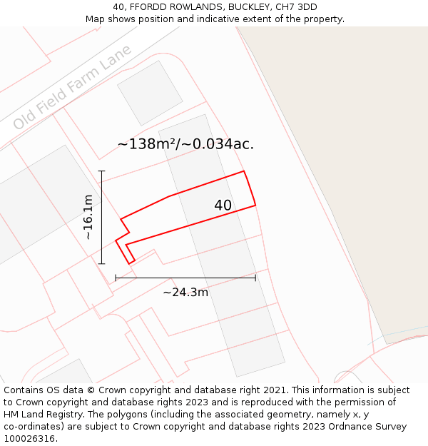 40, FFORDD ROWLANDS, BUCKLEY, CH7 3DD: Plot and title map