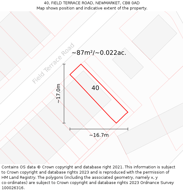 40, FIELD TERRACE ROAD, NEWMARKET, CB8 0AD: Plot and title map
