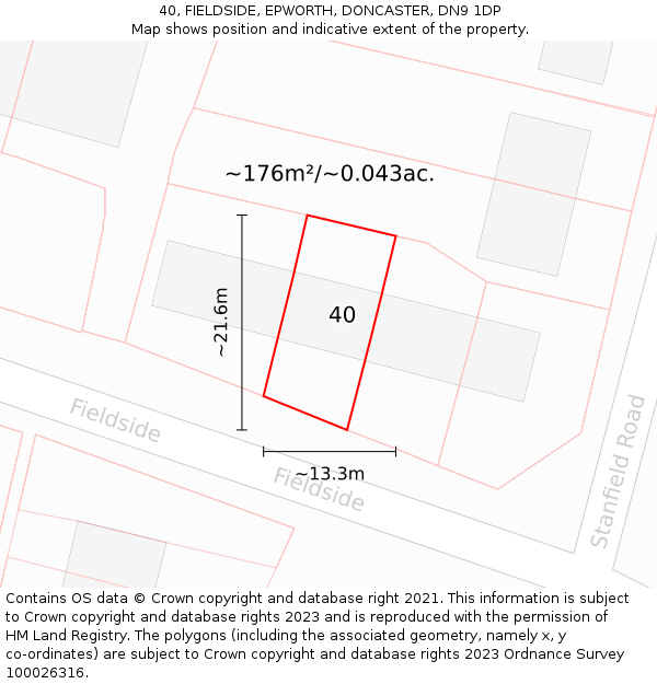 40, FIELDSIDE, EPWORTH, DONCASTER, DN9 1DP: Plot and title map