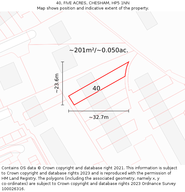 40, FIVE ACRES, CHESHAM, HP5 1NN: Plot and title map