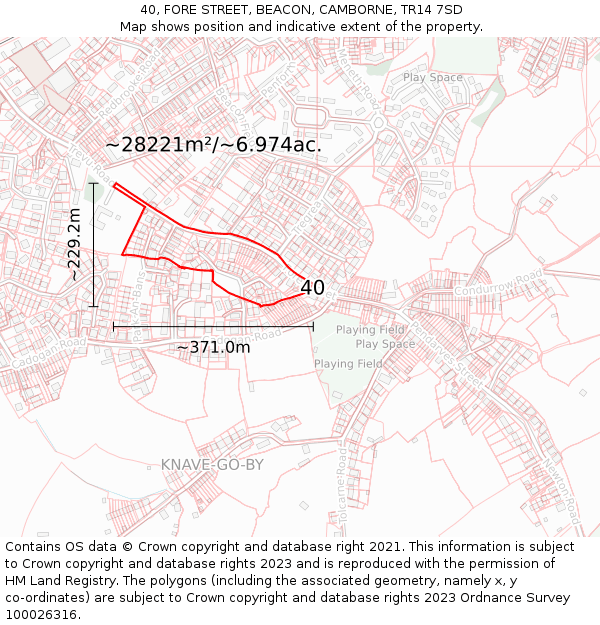 40, FORE STREET, BEACON, CAMBORNE, TR14 7SD: Plot and title map