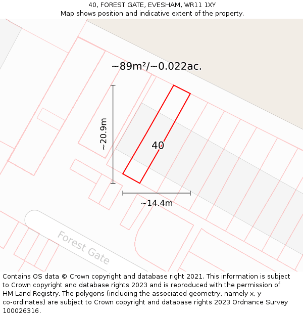 40, FOREST GATE, EVESHAM, WR11 1XY: Plot and title map