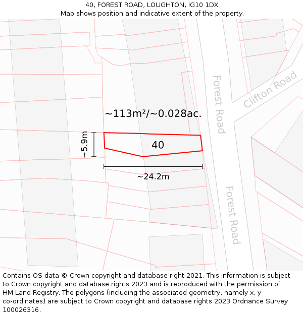 40, FOREST ROAD, LOUGHTON, IG10 1DX: Plot and title map
