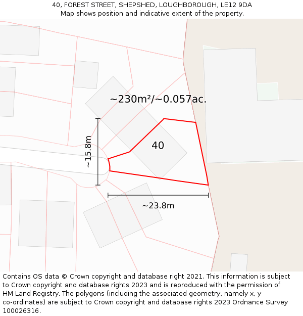 40, FOREST STREET, SHEPSHED, LOUGHBOROUGH, LE12 9DA: Plot and title map