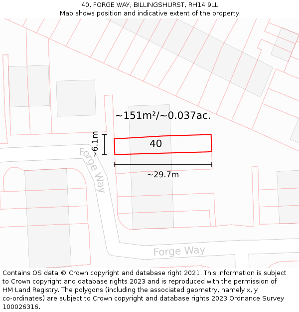 40, FORGE WAY, BILLINGSHURST, RH14 9LL: Plot and title map