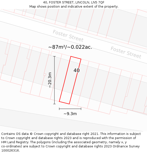 40, FOSTER STREET, LINCOLN, LN5 7QF: Plot and title map