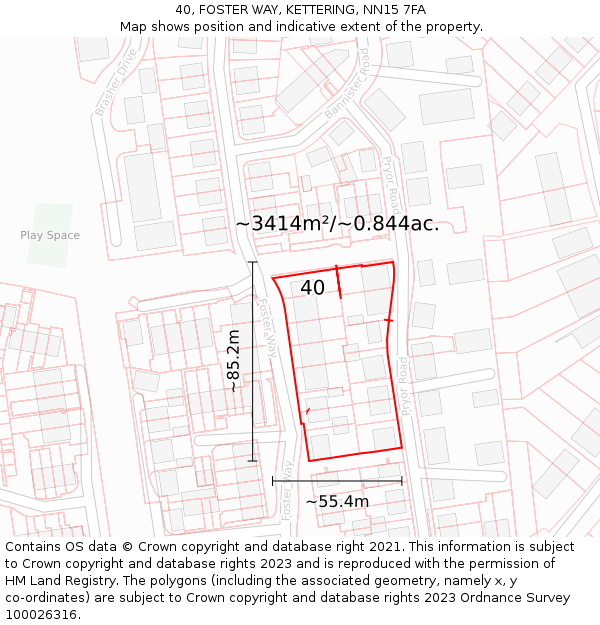 40, FOSTER WAY, KETTERING, NN15 7FA: Plot and title map