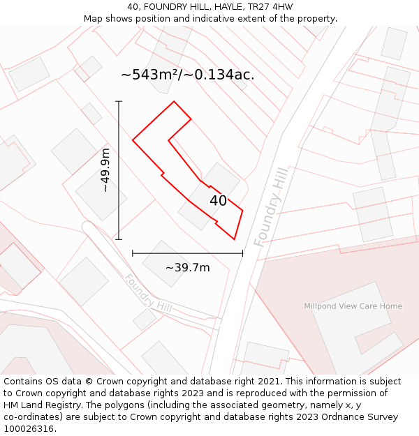 40, FOUNDRY HILL, HAYLE, TR27 4HW: Plot and title map