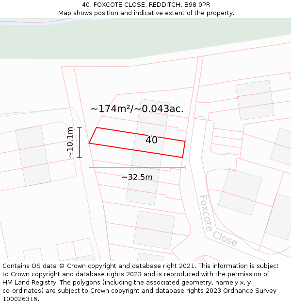 40, FOXCOTE CLOSE, REDDITCH, B98 0PR: Plot and title map