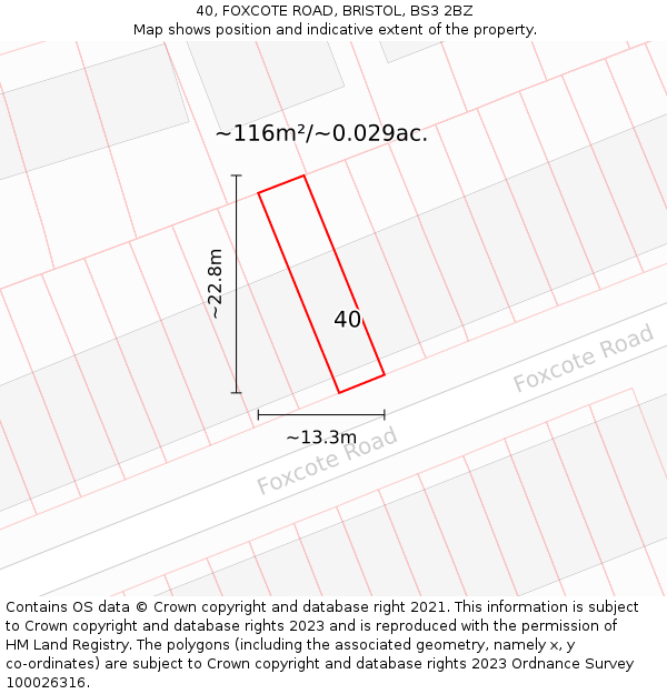 40, FOXCOTE ROAD, BRISTOL, BS3 2BZ: Plot and title map