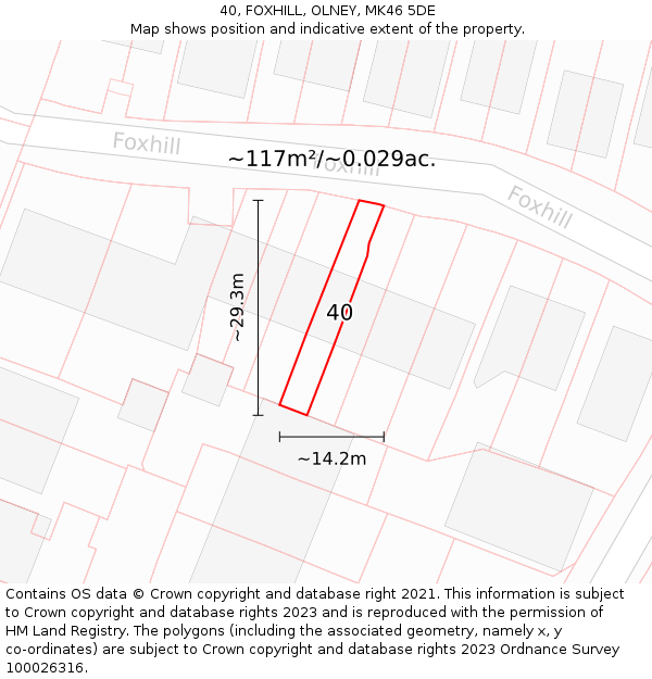 40, FOXHILL, OLNEY, MK46 5DE: Plot and title map