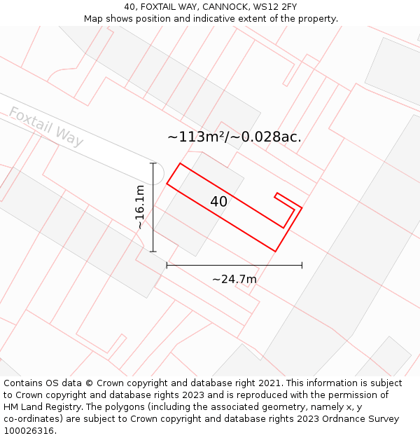 40, FOXTAIL WAY, CANNOCK, WS12 2FY: Plot and title map
