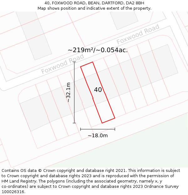 40, FOXWOOD ROAD, BEAN, DARTFORD, DA2 8BH: Plot and title map