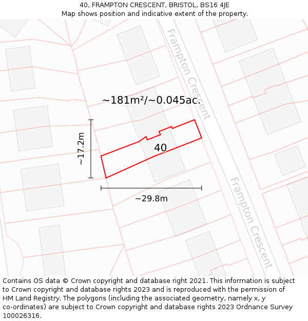 40, FRAMPTON CRESCENT, BRISTOL, BS16 4JE: Plot and title map