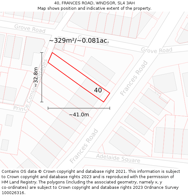 40, FRANCES ROAD, WINDSOR, SL4 3AH: Plot and title map