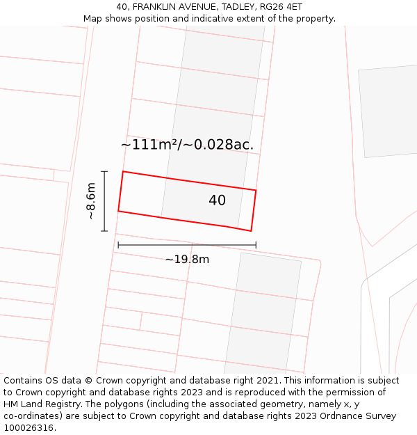 40, FRANKLIN AVENUE, TADLEY, RG26 4ET: Plot and title map