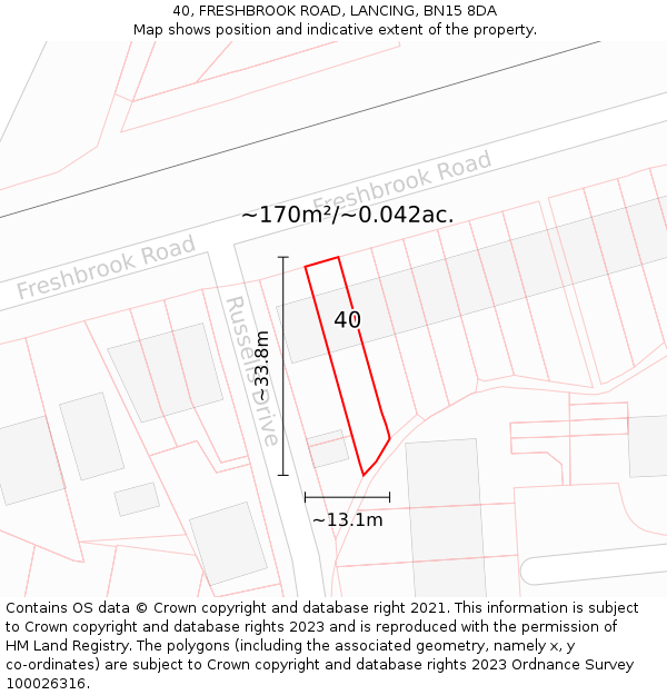40, FRESHBROOK ROAD, LANCING, BN15 8DA: Plot and title map