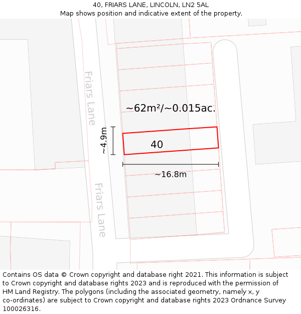 40, FRIARS LANE, LINCOLN, LN2 5AL: Plot and title map