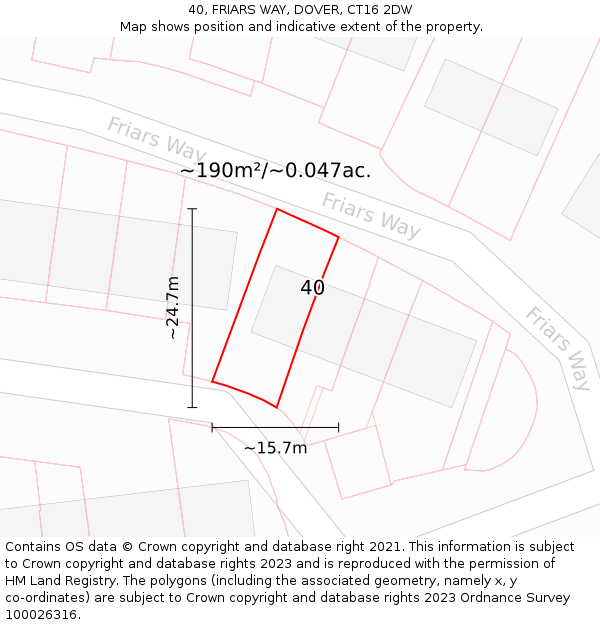 40, FRIARS WAY, DOVER, CT16 2DW: Plot and title map