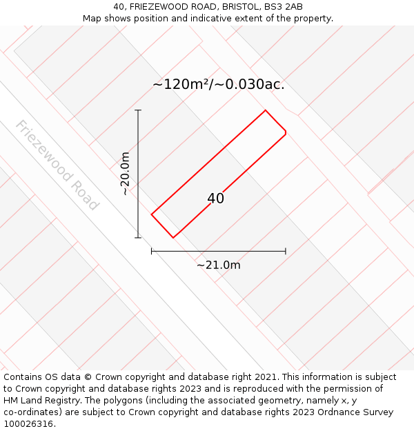 40, FRIEZEWOOD ROAD, BRISTOL, BS3 2AB: Plot and title map