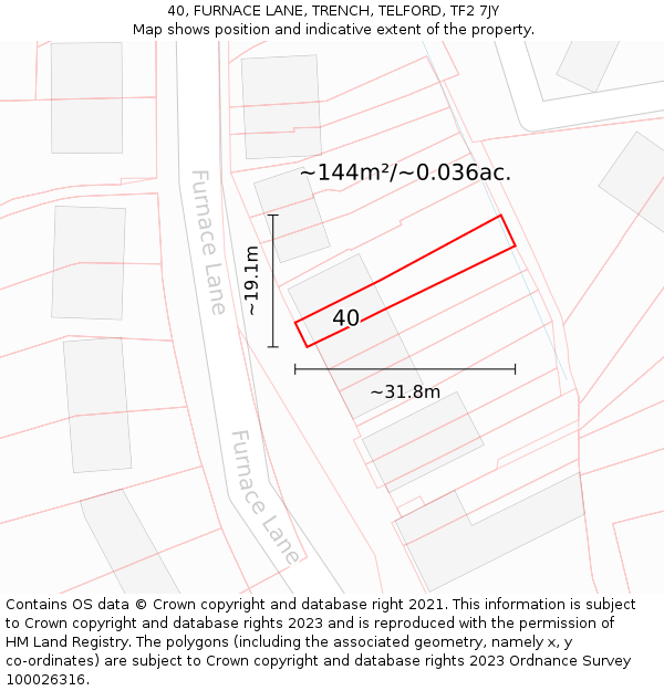 40, FURNACE LANE, TRENCH, TELFORD, TF2 7JY: Plot and title map
