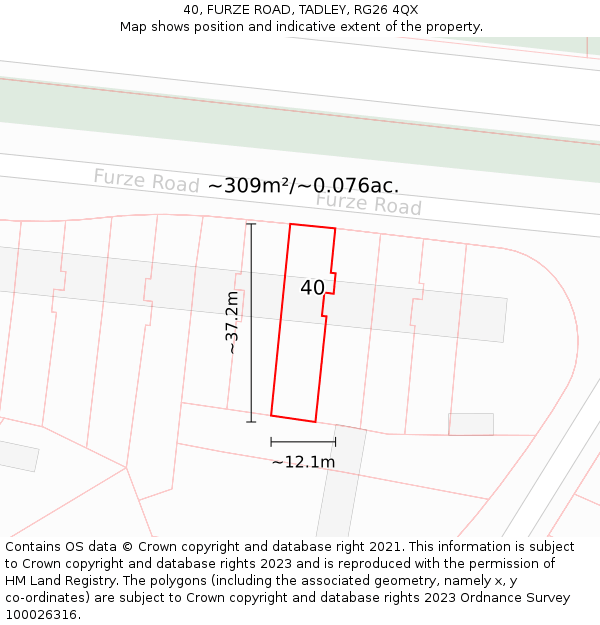40, FURZE ROAD, TADLEY, RG26 4QX: Plot and title map