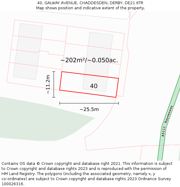 40, GALWAY AVENUE, CHADDESDEN, DERBY, DE21 6TR: Plot and title map