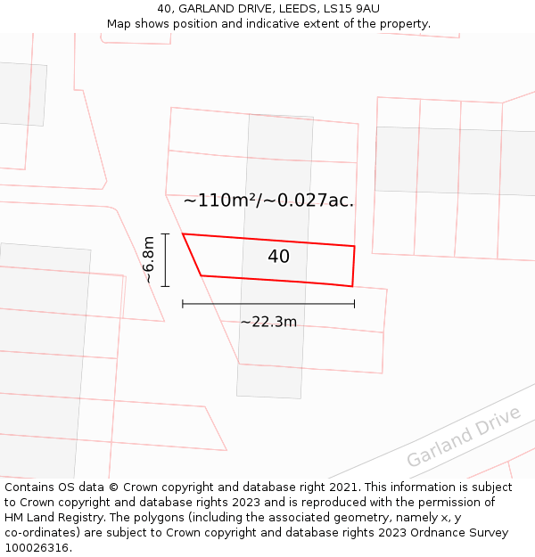 40, GARLAND DRIVE, LEEDS, LS15 9AU: Plot and title map