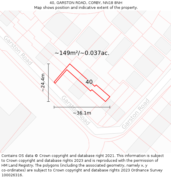 40, GARSTON ROAD, CORBY, NN18 8NH: Plot and title map