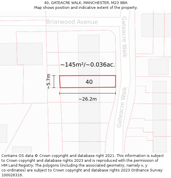 40, GATEACRE WALK, MANCHESTER, M23 9BA: Plot and title map