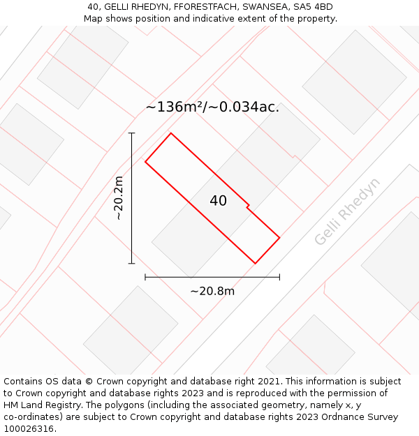 40, GELLI RHEDYN, FFORESTFACH, SWANSEA, SA5 4BD: Plot and title map