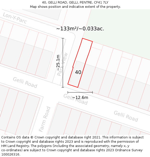 40, GELLI ROAD, GELLI, PENTRE, CF41 7LY: Plot and title map