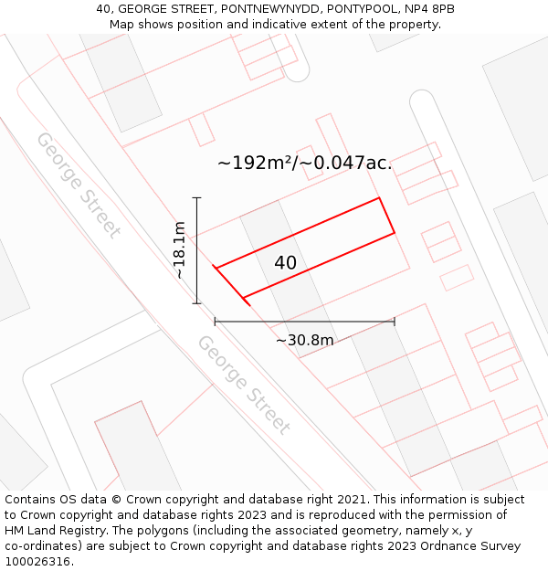 40, GEORGE STREET, PONTNEWYNYDD, PONTYPOOL, NP4 8PB: Plot and title map