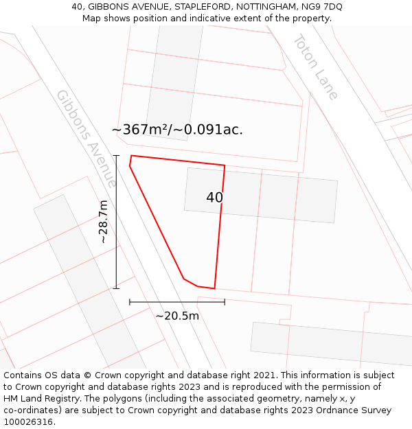 40, GIBBONS AVENUE, STAPLEFORD, NOTTINGHAM, NG9 7DQ: Plot and title map