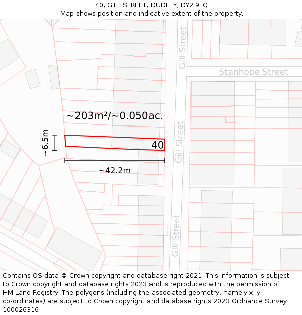 40, GILL STREET, DUDLEY, DY2 9LQ: Plot and title map