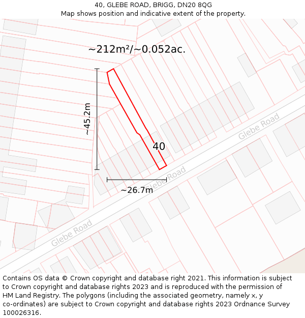 40, GLEBE ROAD, BRIGG, DN20 8QG: Plot and title map