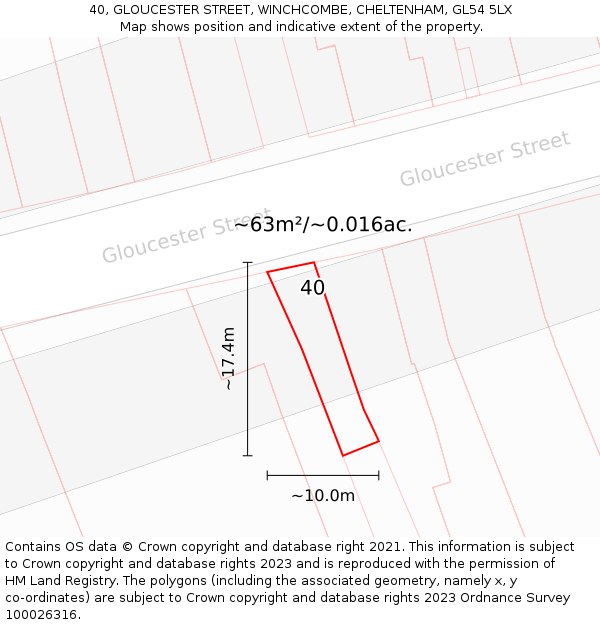 40, GLOUCESTER STREET, WINCHCOMBE, CHELTENHAM, GL54 5LX: Plot and title map